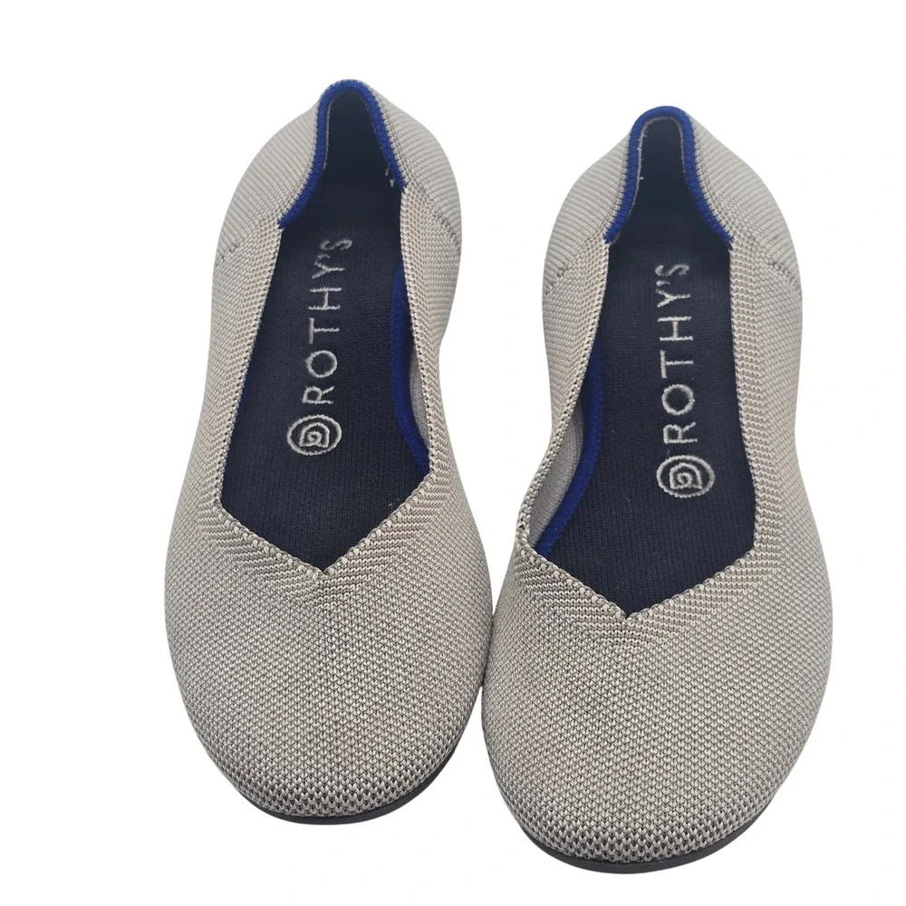 Rothys The Flat Round Toe Ballet Flats 8 Grey Recycled Knit Sustainable Comfort
